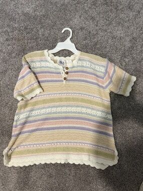 Erika Pastel Striped Knit Top in Cream, Pink, Blue, Green